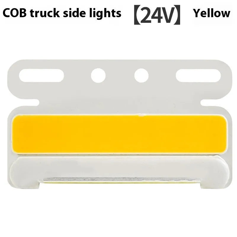 IP68 waterproof COB LED truck side light with aluminium alloy housing, shown in multiple colours.