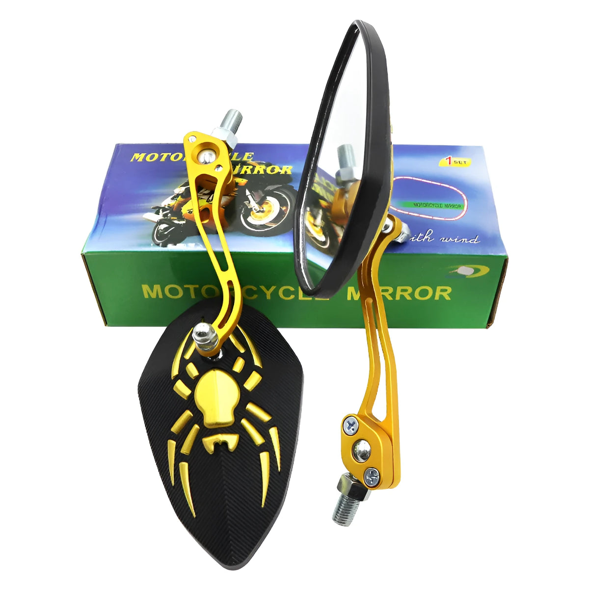 Pair of universal motorcycle rearview mirrors with aluminium rod and ABS frame in black colour