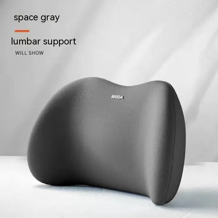 Black memory foam car headrest and lumbar support pillow set with milk silk cover.