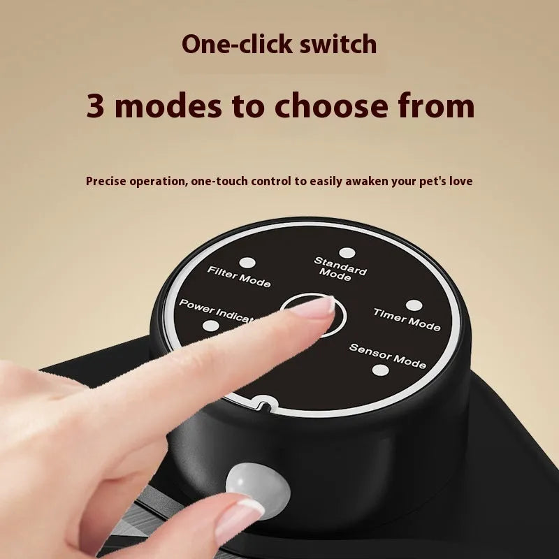 Stainless steel automatic pet water dispenser with wireless induction water outlet, available in white, black, or transparent