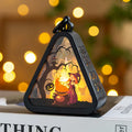 A plastic pumpkin-shaped Halloween lamp decoration with a flickering LED light, shown in one of four colour themes.