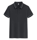 Man wearing a pure cotton short sleeve polo shirt with a lapel collar in a light blue colour.