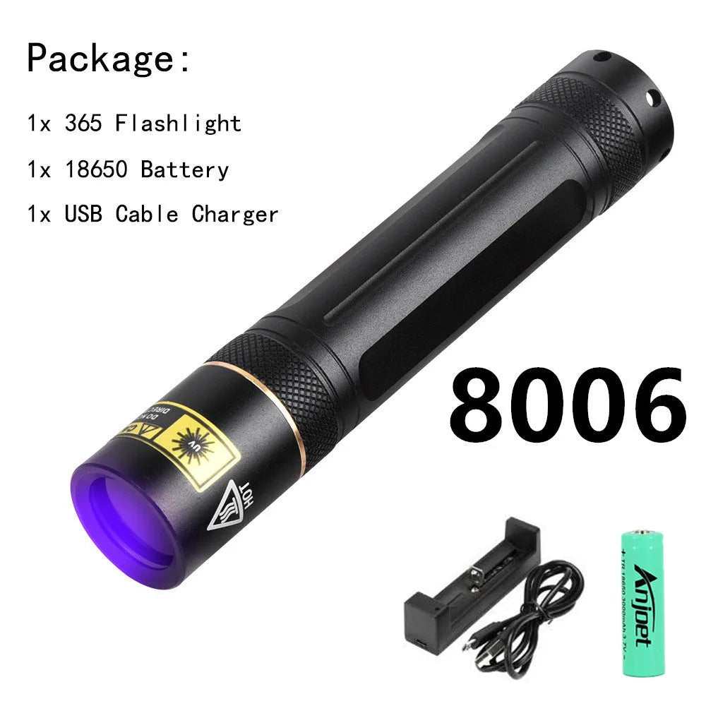 365nm UV fluorescence detection flashlight with aluminium alloy body and LED light source