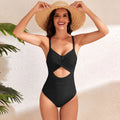 Women's high waist solid colour one-piece swimsuit in spandex with hollow design detail