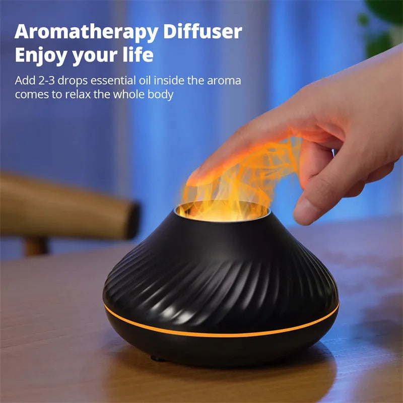 Beige USB aroma diffuser with LED flame effect and water mist output