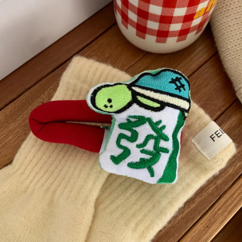 Retro mahjong sponge bang clip hairpin with Chinese character wording, single New Year hair accessory