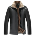 Casual fur-lined artificial leather jacket for older men in brown, side seam pockets, winter wear