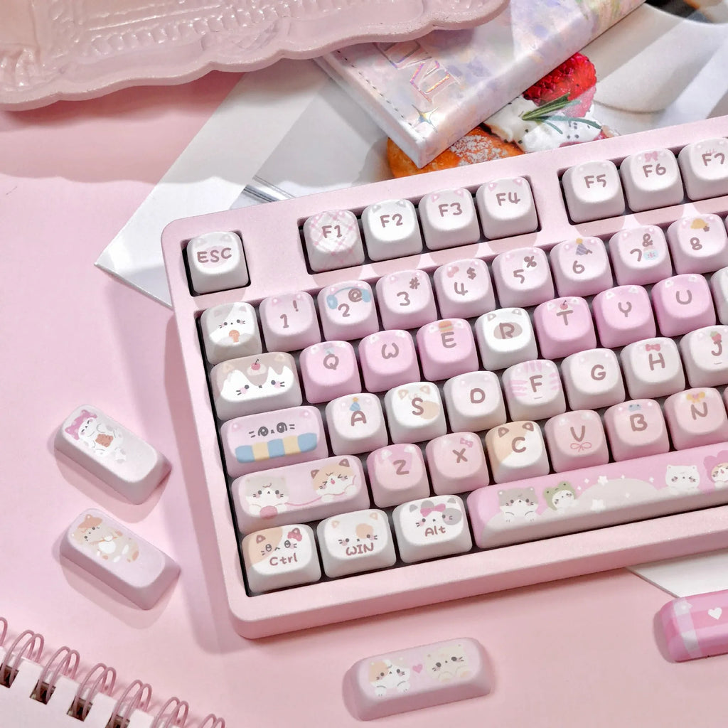 MOA Height pink cartoon sublimation key caps for mechanical keyboards showing five-sided design