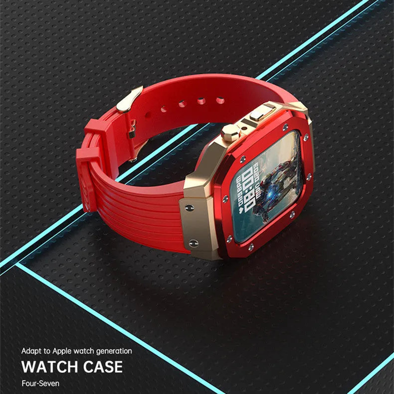 All-in-one smart watch case and strap in stainless steel and silicone for Apple Watch 44/45mm colours blue red army green yellow black