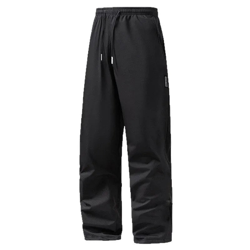 Korean style casual long straight trousers in dark gray, flat lay view, lint-free fabric, straight leg cut, sizes up to 5XL.