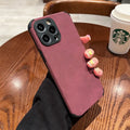 Simple solid colour imitation leather fur phone case for iPhone 15 series.