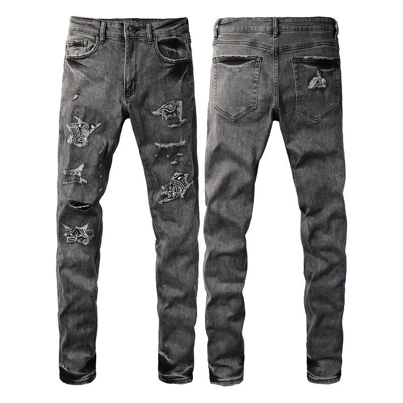 Stretch slim-fit skinny jeans for men in dark denim with zipper fly and mid waist