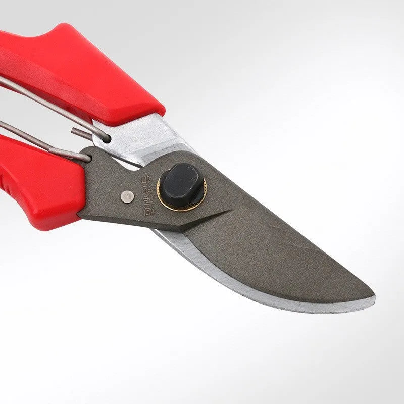 Red handle pruning scissors with SK5 steel blade, 200mm total length, 50mm blade, 120mm handle, 45mm maximum opening