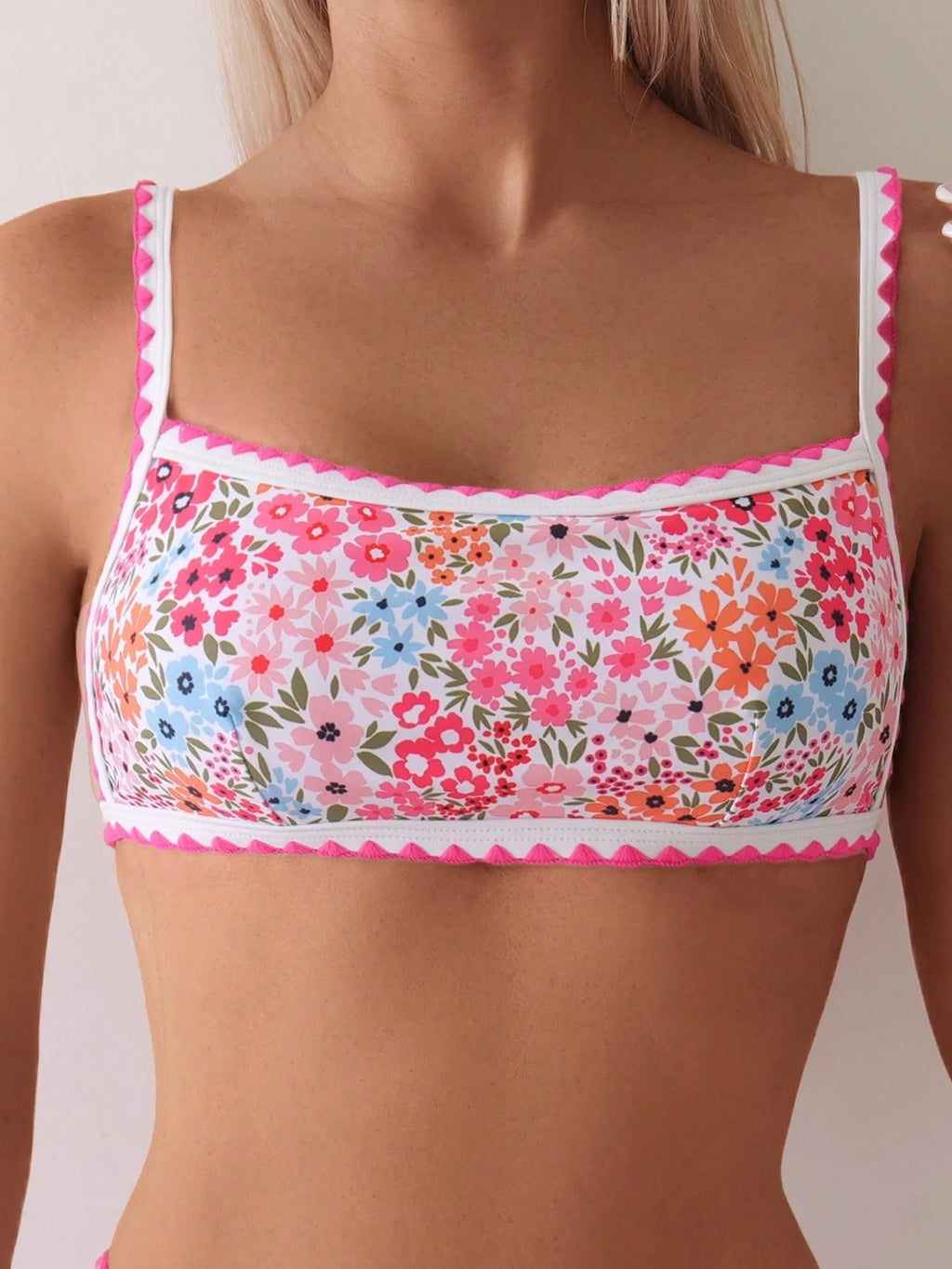 Women's printed lace-up front bikini swimsuit two-piece set