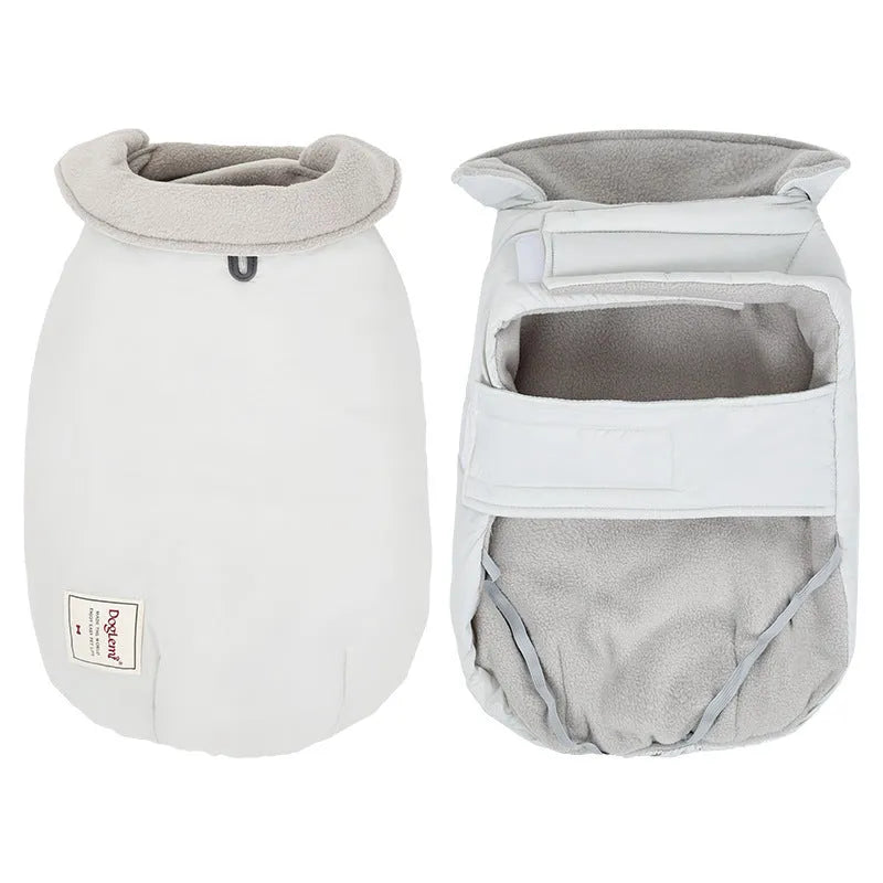 Lapel turtleneck dog cotton-padded vest in sand white, light purple, or khaki green colour