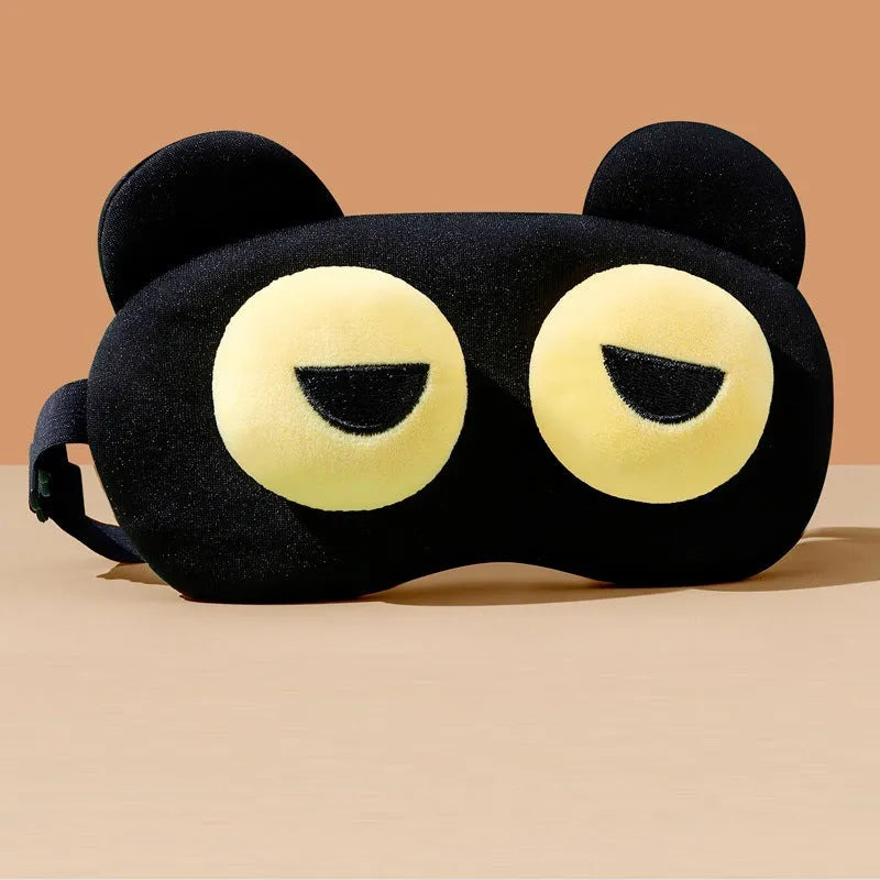 Funny bear eye mask for sleep with shading and ventilation, polyester fabric, four bear styles: round eye, half eye, X eyes, bear eye