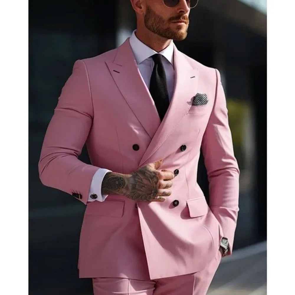 Men's slim fit cotton blend polyester two-piece business suit in multiple colour options