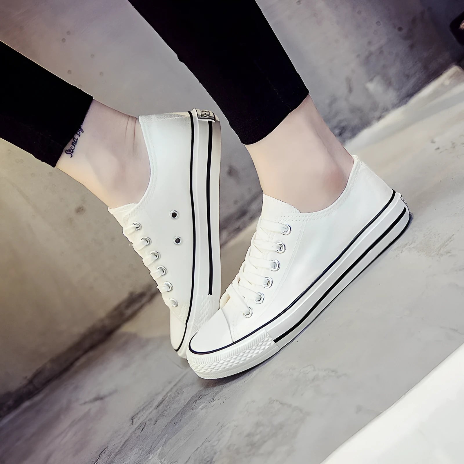 Women's solid colour canvas casual shoes in multiple colour options on a white background.