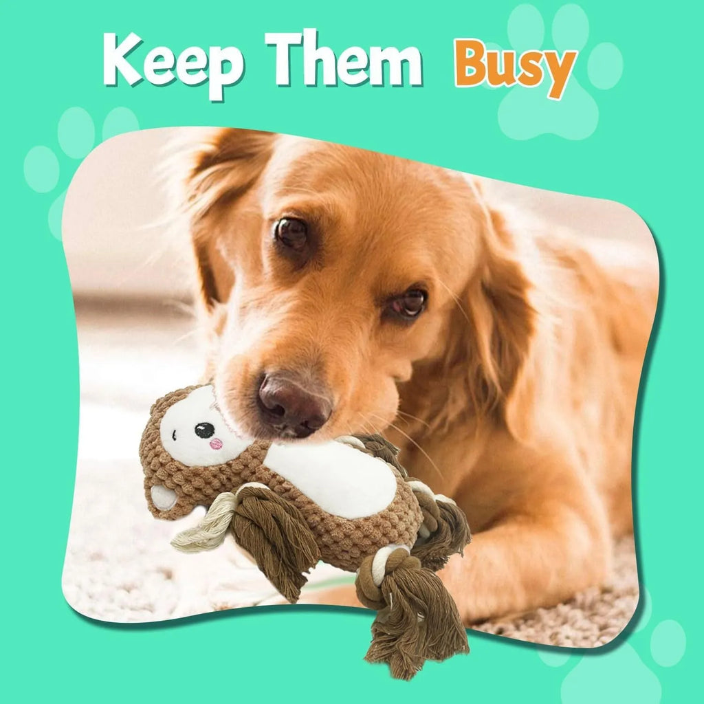 Lion and monkey stuffed squeaky plush dog toys for medium and large breed dogs.