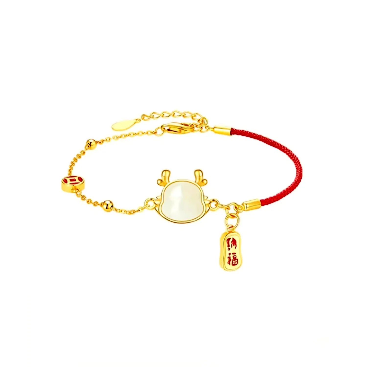 Silver-plated dragon zodiac bracelet with Hetian jade elements for women, showing electroplated finish and animal motif.