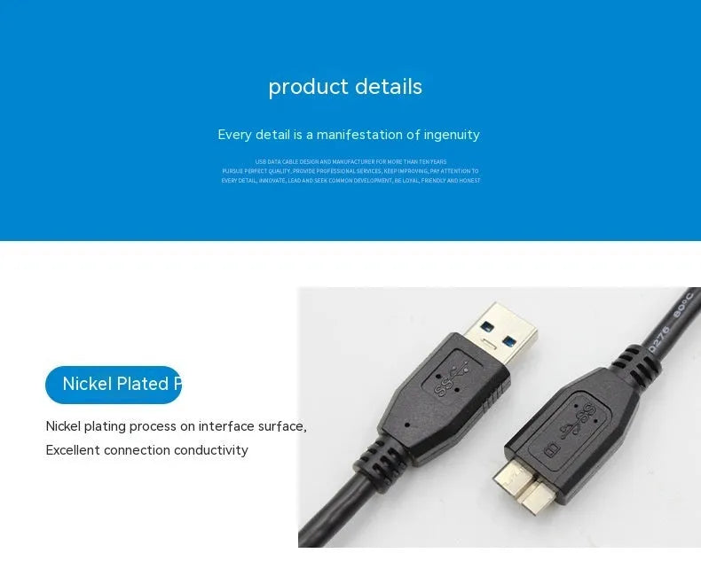 USB 3.0 transmission data cable in black, length 1.5m, on white background