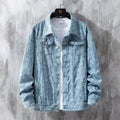 Men's slim fit cotton denim coat with drawstring waist and patch pockets