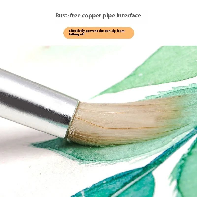 Six wooden-handled artistic wool pointed hook brushes in conventional colours for textile work