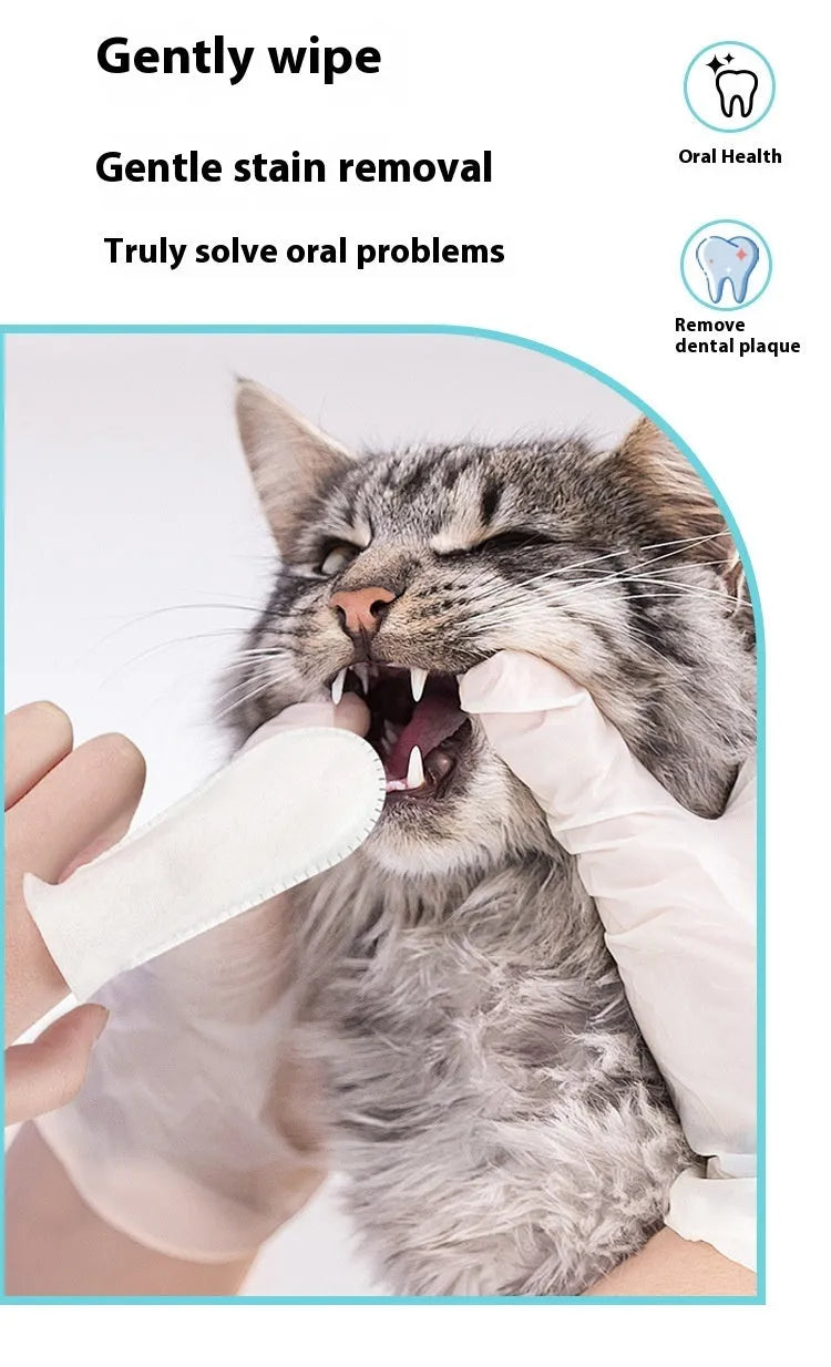Pack of 50 white non-woven fabric pet dental finger cots for cleaning dog and cat teeth