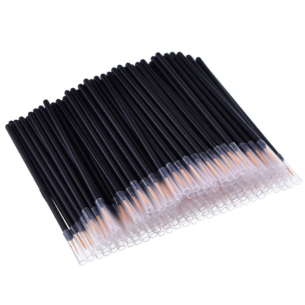 100 disposable eyeliner brushes with ultra-fine points in protective plastic sleeves