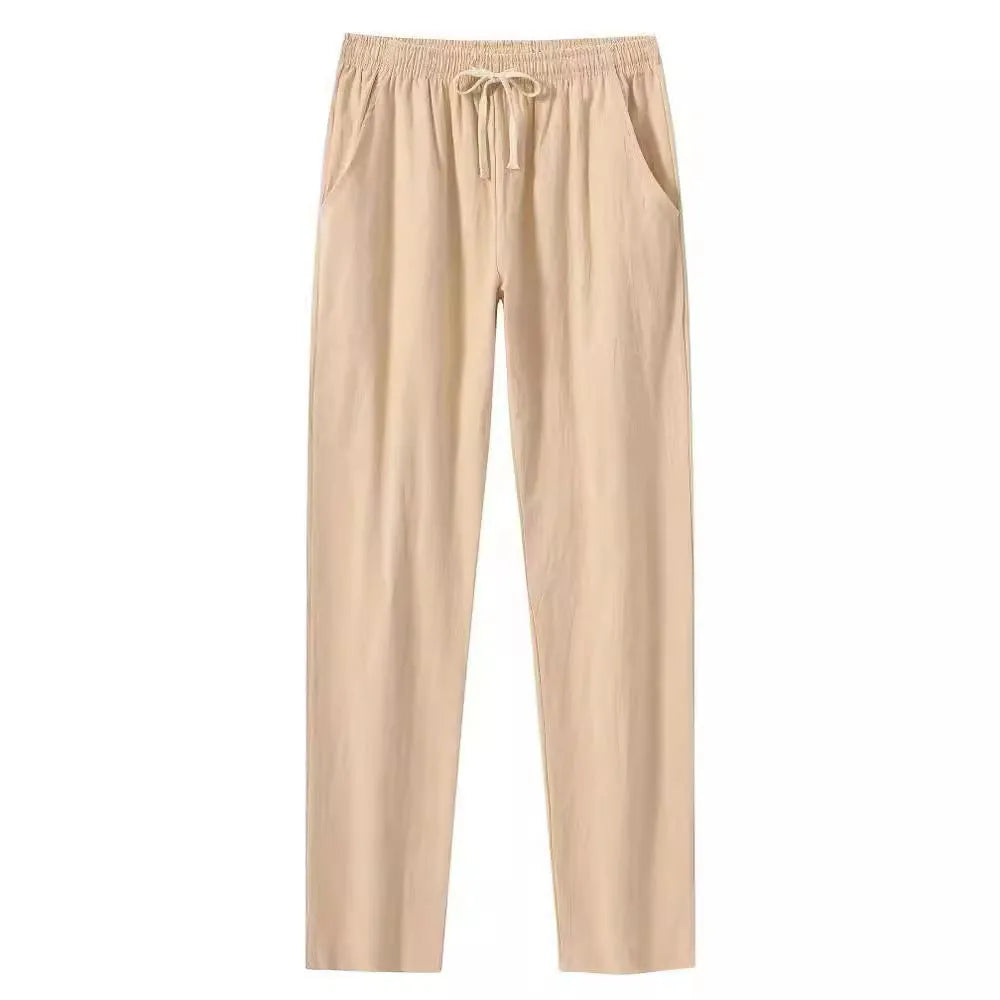 Men's cotton linen beach trousers in loose fit with European sizing options
