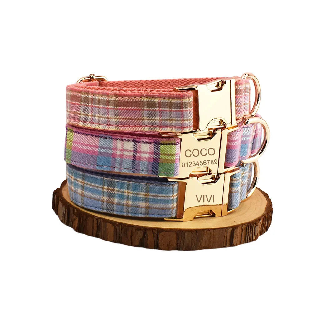 Four-piece dog accessory set showing collar, leash, vest and bow in cloth material