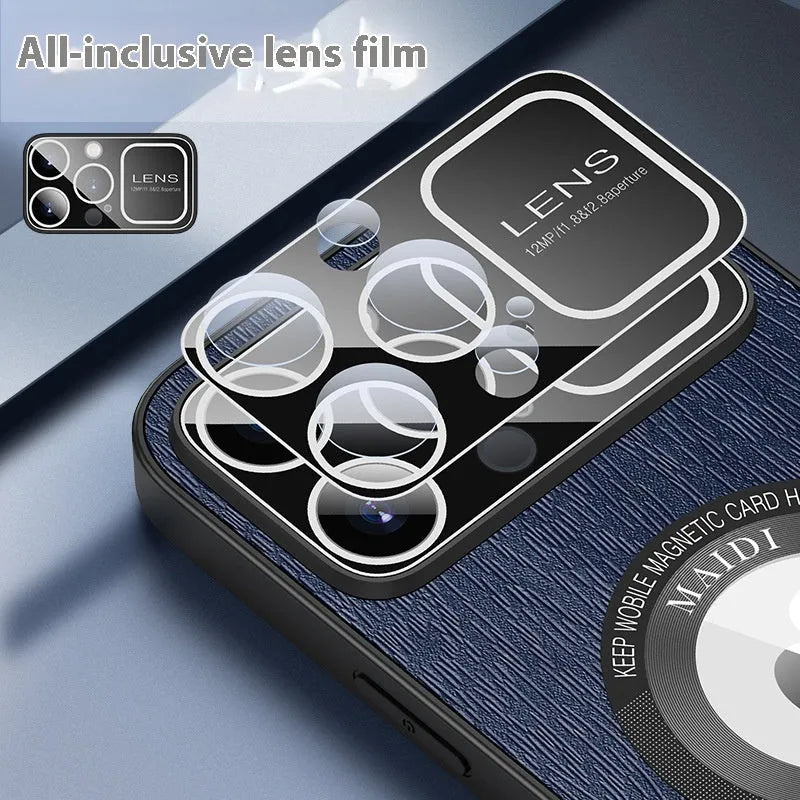 Magnetic phone case with large window tree pattern in silver gray for iPhone 14 Pro Max