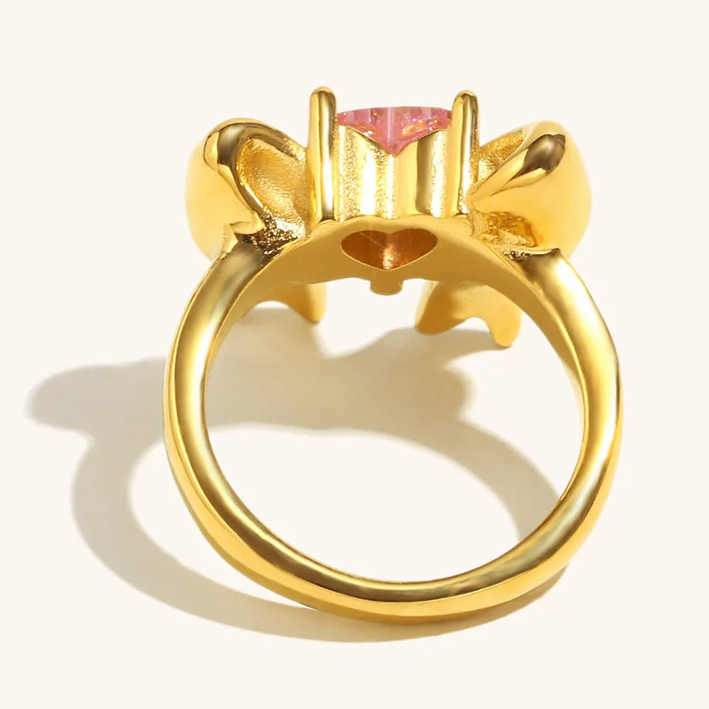 Stainless steel bowknot ring for women in gold or silver, sizes No 6, No 7 and No 8