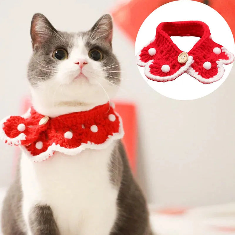 Customisable milk cotton knitted pet collar with cartoon pattern for small dogs, cats and rabbits