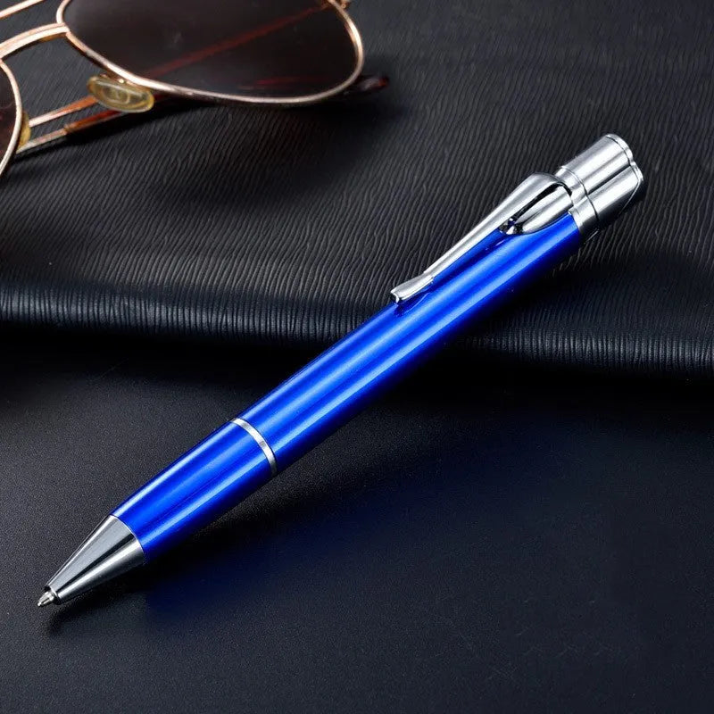 Metal windproof jet torch pen lighter in choice of colours, shown with key chain.