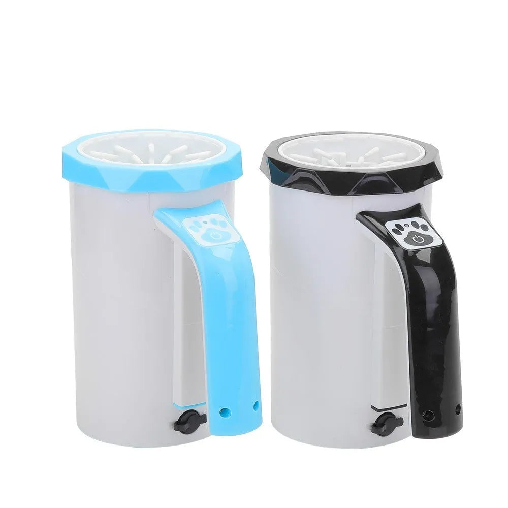 Automatic dog foot washing machine with silicone cup in white and blue colour scheme.