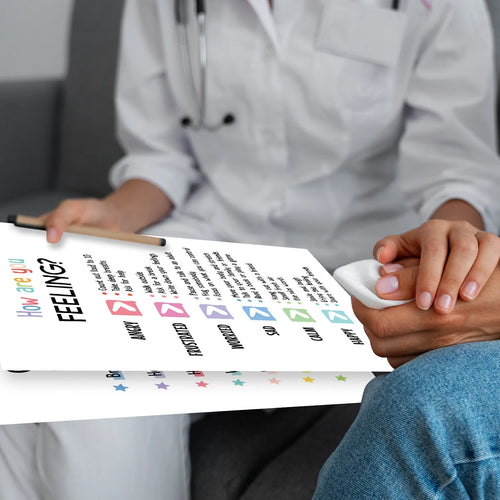 Set of 12 mental health posters with bright film finish, each 255x355mm, on a white background with 60 glue dots