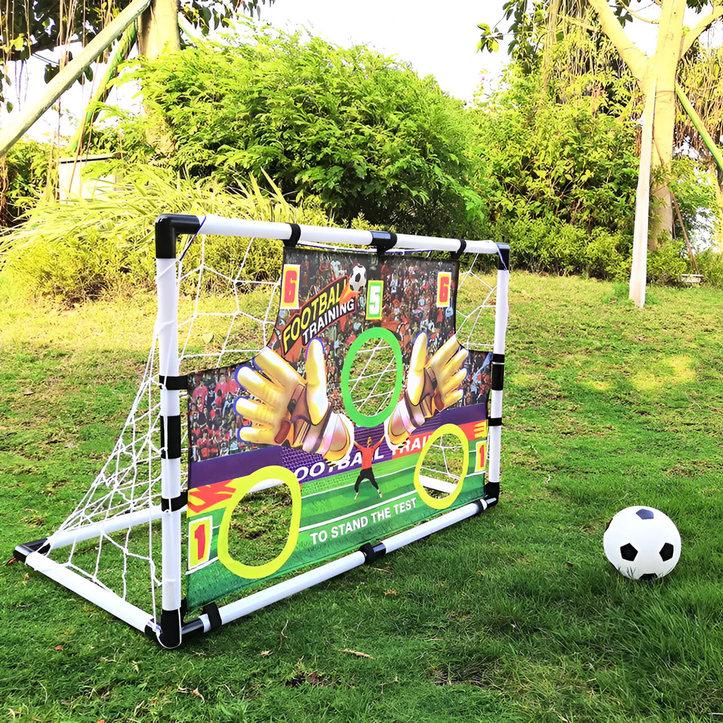 Plastic football goal set 120x78x64CM with net in outdoor setting
