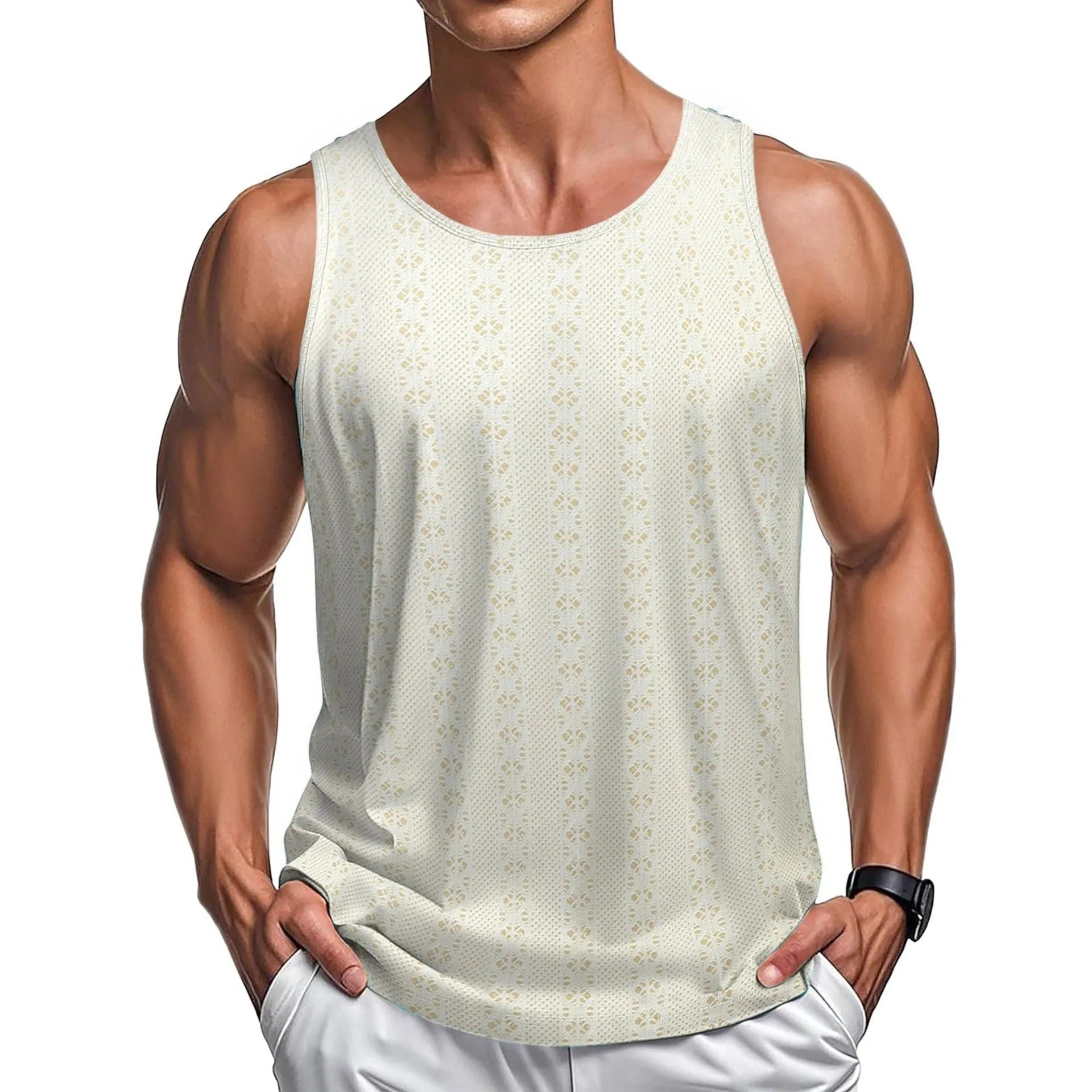 Round neck casual beach style loose polyester vest in khaki