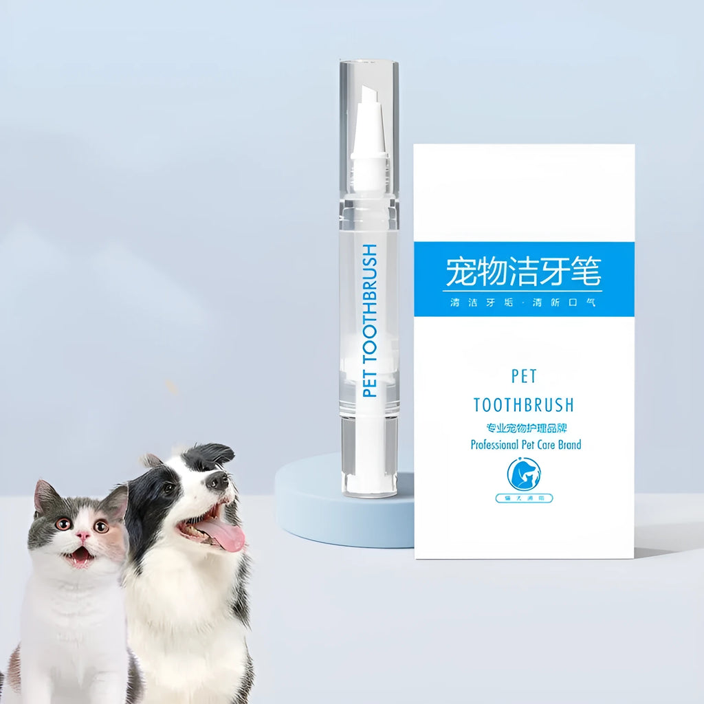 Plastic dog toothbrush pen with integrated toothpaste reservoir for dental cleaning