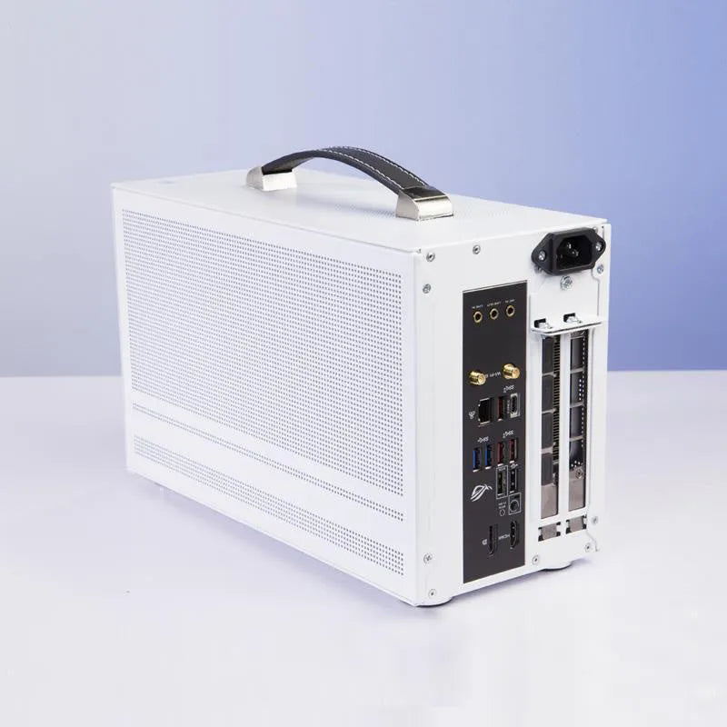 Three Hummingbird Portable Mini-ITX desktop computer case in titanium grey or white finish