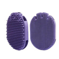 Purple dual-sided pet massage shampoo brush with soft TPR bristles for dog and cat grooming