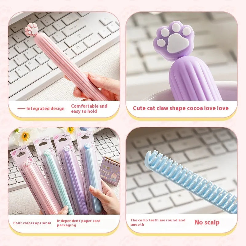 Small cat's paw cartoon pen comb, 18.3cm by 2cm, TPR and PP, random colour