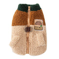 Color-block pet fleece jacket with squirrel patch in green brown beige for small dogs
