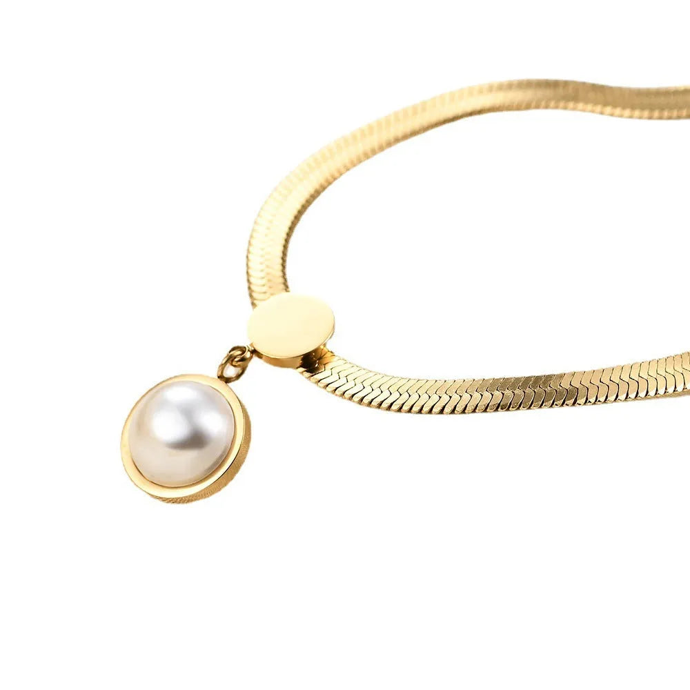 8mm titanium steel flat snake blade necklace in gold colour on a white background