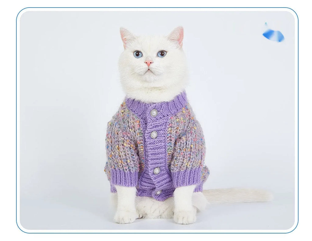 Purple dog cardigan sweater made from soft polyester fabric