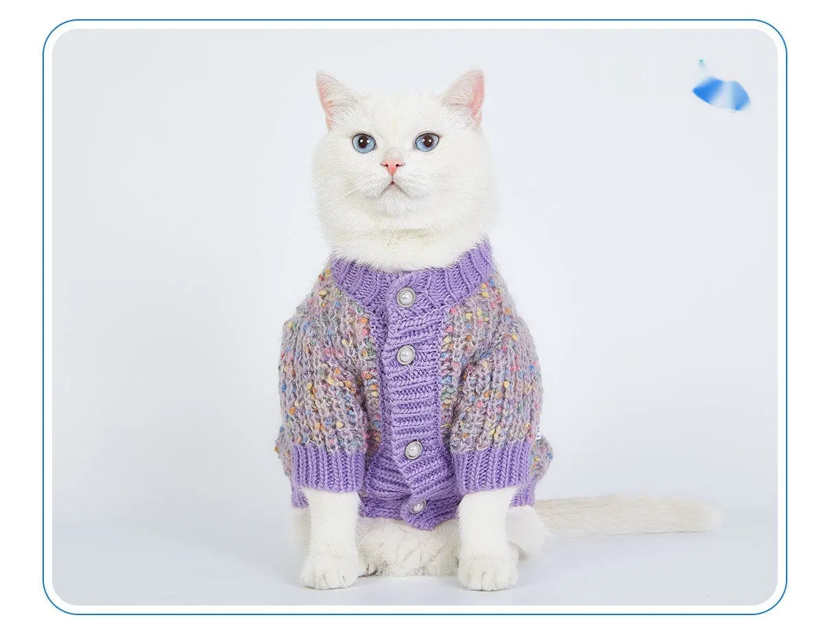 Purple dog cardigan sweater made from soft polyester fabric