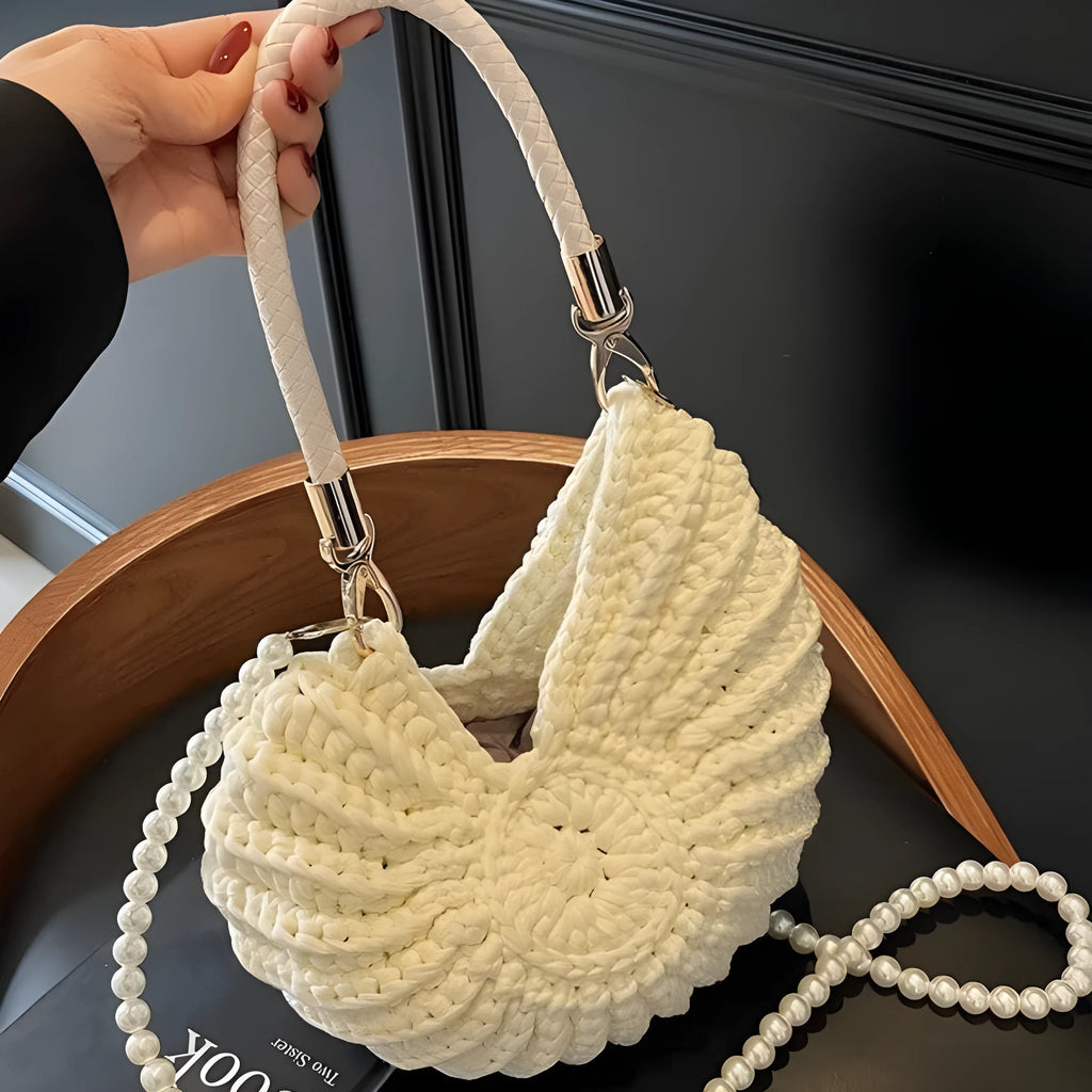 Handmade woven women's shoulder bag in European American retro style with double straps and built-in phone compartment