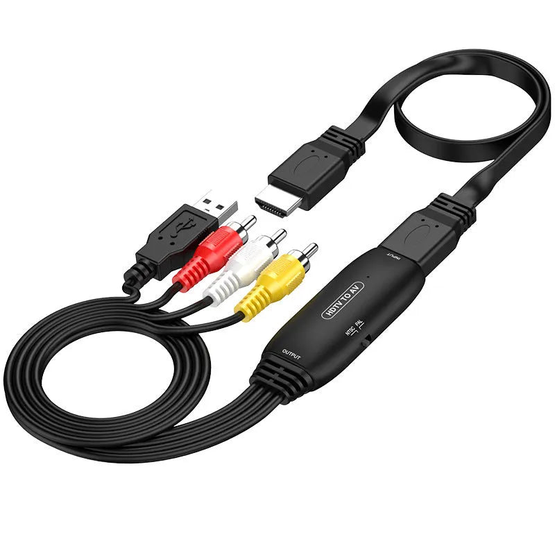 HDMI to AV converter adapter cable with 110cm length and RCA connections for video transfer