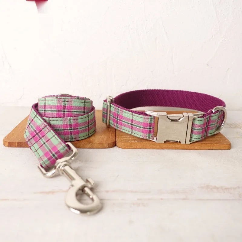 Mint green dog collar and matching leash made from tear-resistant polyester.